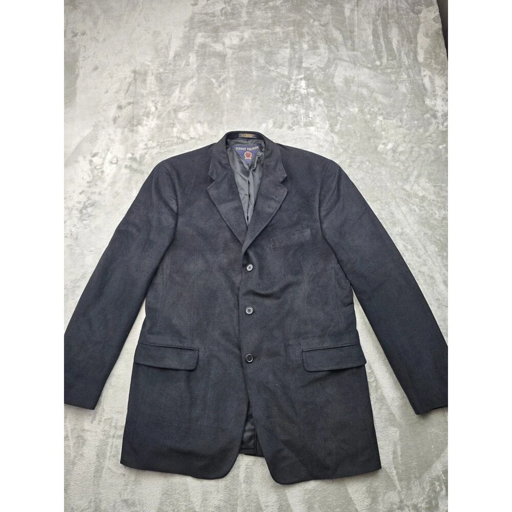 Vintage Tommy Hilfiger Corduroy Blazer Jacket Mens 44L Black Crest Made in USA